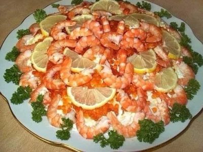 блюдо с креветками фото, рецепт блюда с креветками, как приготовить креветки, салат с креветками