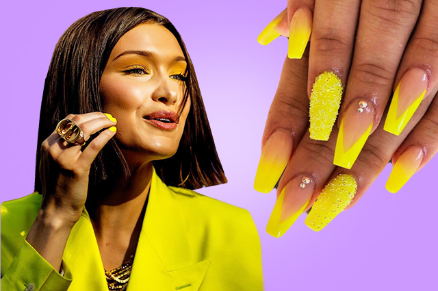 модный цвета лака для ногтей весна 2020, модный лак весна 2020, желтый лак для ногтей